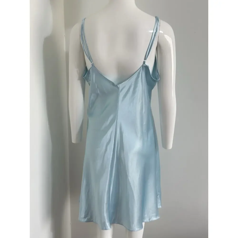 Y2K Secret Treasures Women’s Satin Slip Dress Nightgown Blue L Spaghetti Straps - Picture 4 of 13